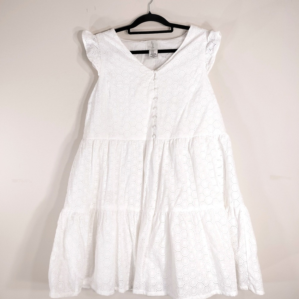 Joie White Eyelet Tiered Dress; Ruffle Sleeve, Cotton, Boho, XL